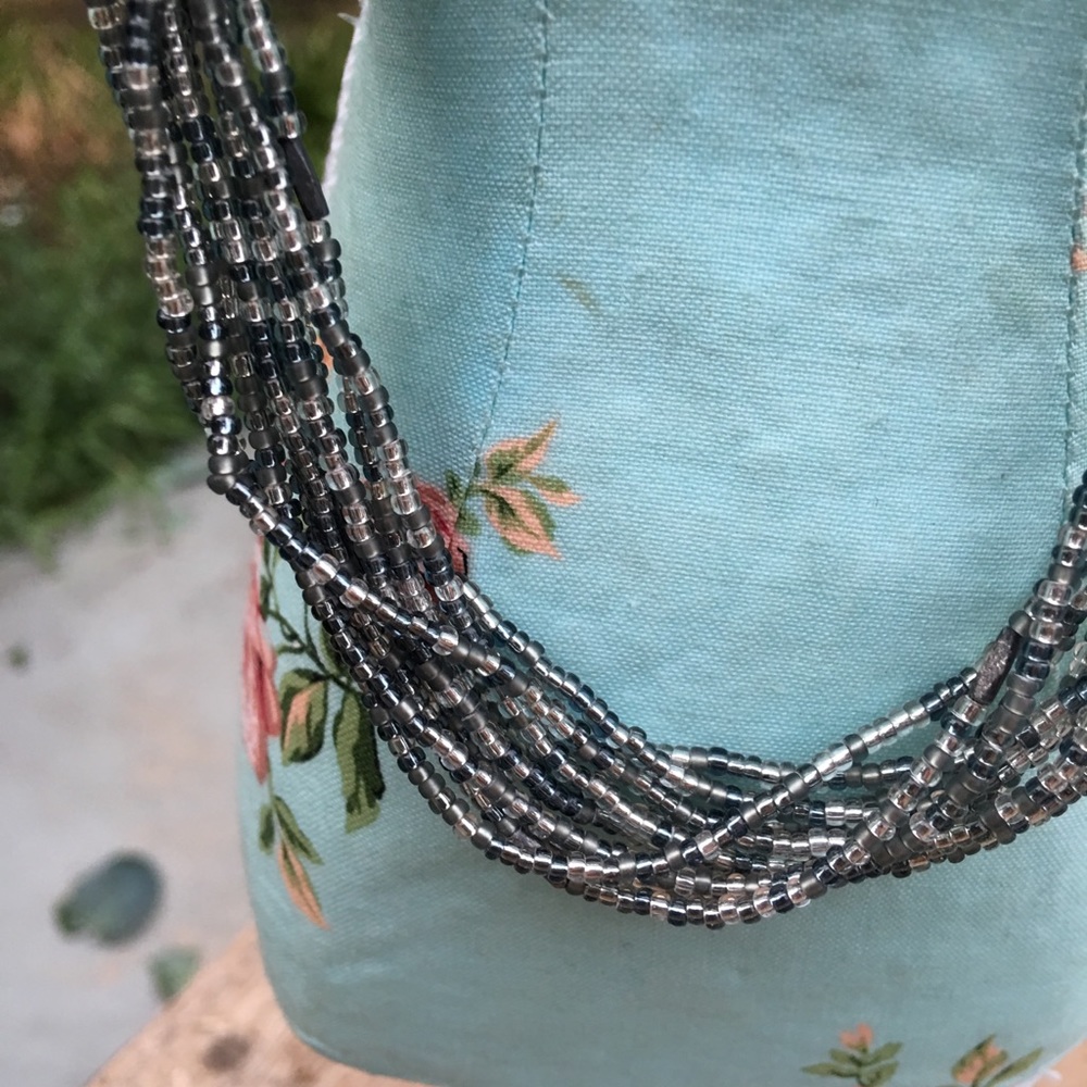 Silpada grey, green glass seed beaded necklace